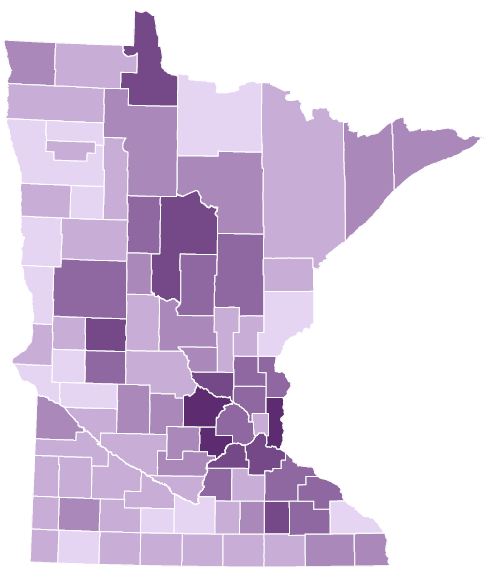 Pre-registration by county. Counties with darker shades had a higher percentage of voters pre-registered